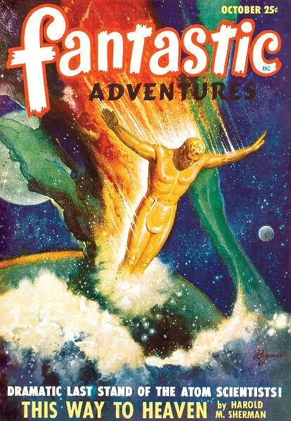 Fantastic Adventures scifi magazine cover, Golden Man in Space