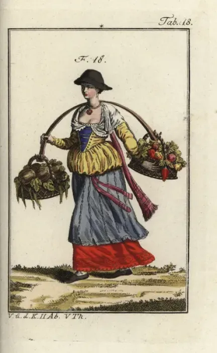Framed Print : A farm girl from Pavia, Italy, carrying baskets Framed Print : A farm girl from Pavia, Italy, carrying baskets