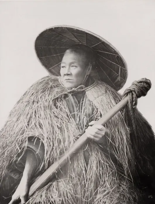 Framed Print : Farm worker or coolie with grass coat, Japan Framed Print : Farm worker or coolie with grass coat, Japan