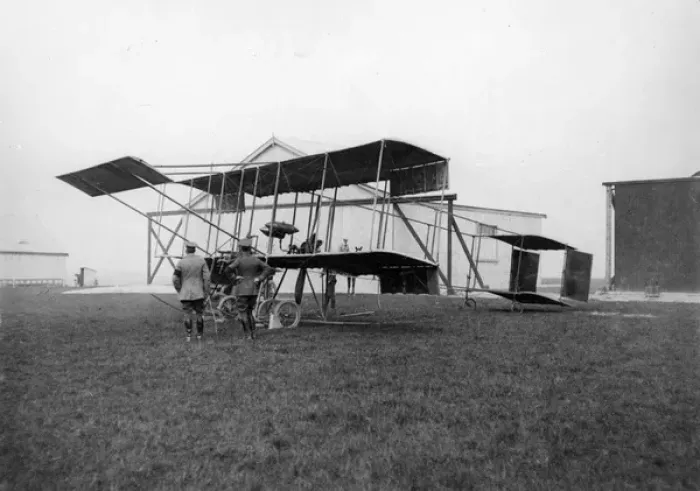Framed Print : Farman biplane at Hendon in 1911 Framed Print : Farman biplane at Hendon in 1911