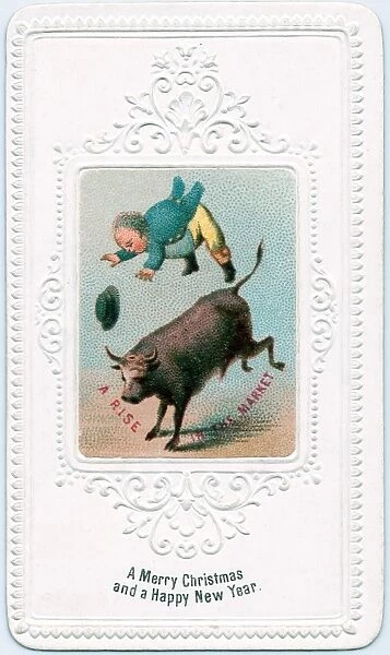 Farmer and bull on a Christmas card