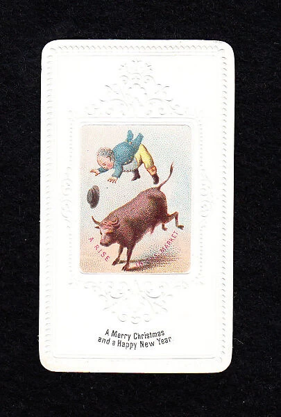 Farmer and bull on a Christmas and New Year card