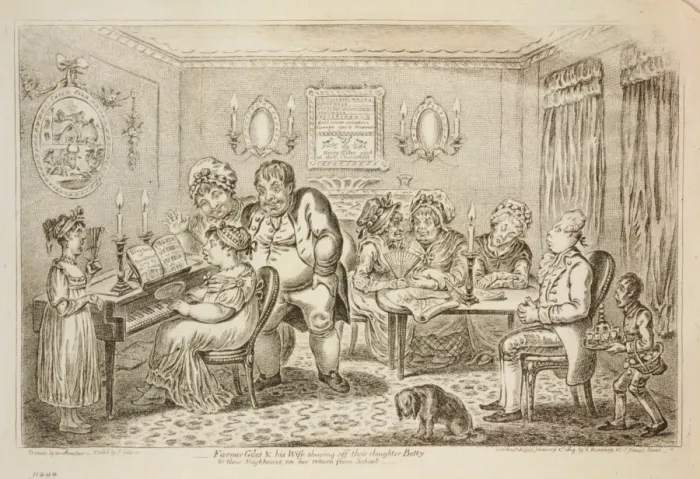 Framed Print : Farmer Giles & his wife shewing off their daughter Betty to Framed Print : Farmer Giles & his wife shewing off their daughter Betty to