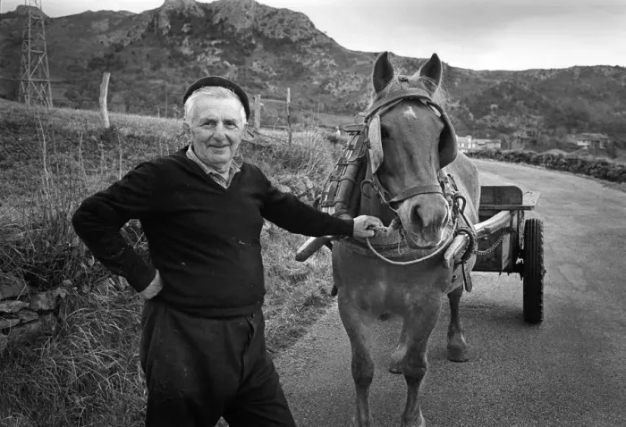 Framed Print : Farmer with horse and cart, Cantabria, Spain Framed Print : Farmer with horse and cart, Cantabria, Spain