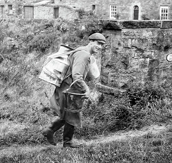 Farmer with milk back-can, Swaledale, Yorkshire 40s - 50s