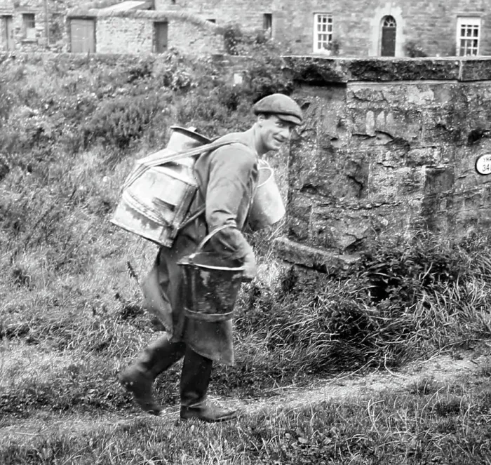 Framed Print : Farmer with milk back-can, Swaledale, Yorkshire 40s - 50s Framed Print : Farmer with milk back-can, Swaledale, Yorkshire 40s - 50s