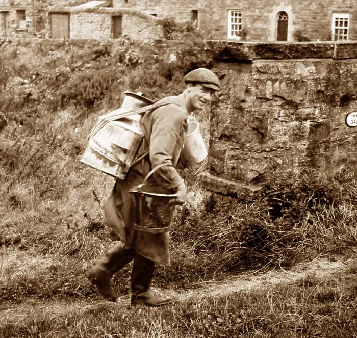 Framed Print : Farmer with milk back-can, Swaledale, Yorkshire 40s - 50s Framed Print : Farmer with milk back-can, Swaledale, Yorkshire 40s - 50s