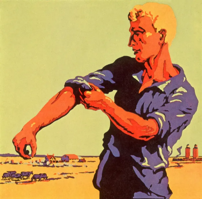 Framed Print : Farmer Rolling Sleeves Date: 1920 Framed Print : Farmer Rolling Sleeves Date: 1920