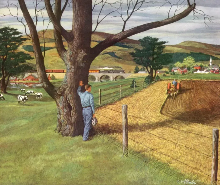 Framed Print : Farmer Watches Reaping Date: 1950 Framed Print : Farmer Watches Reaping Date: 1950