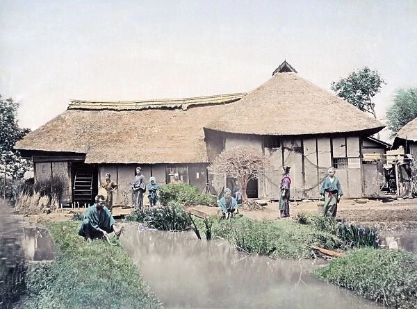 Farmers and farm house, Japan, circa 1880s
