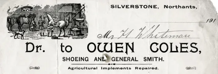 Framed Print : Farriers invoice, Owen Coles, Silverstone, Northants Framed Print : Farriers invoice, Owen Coles, Silverstone, Northants