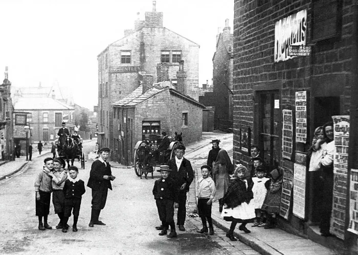 Framed Print : Farsley Town Street early 1900s Framed Print : Farsley Town Street early 1900s