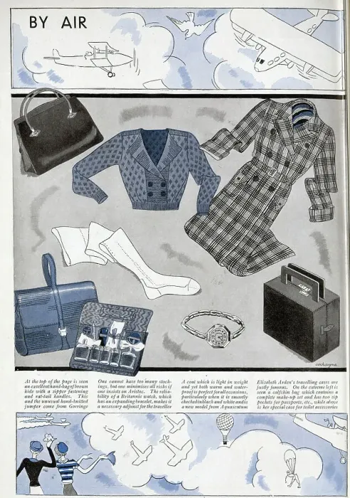 Framed Print : Fashion and accessory advice for women travelling by plane. Date: 1932 Framed Print : Fashion and accessory advice for women travelling by plane. Date: 1932