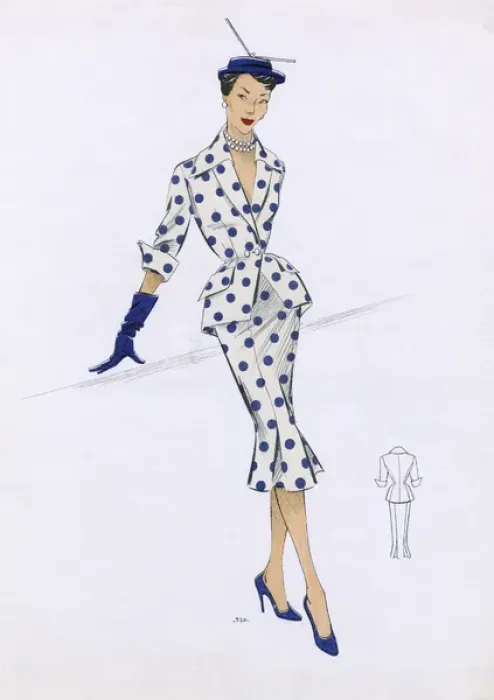 Framed Print : Fashion Plate - 1950s - French - Womens Costume Framed Print : Fashion Plate - 1950s - French - Womens Costume