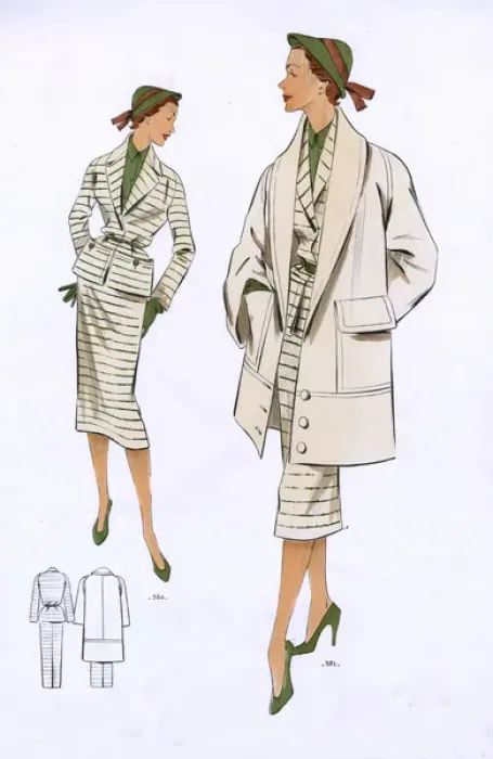 Framed Print : Fashion Plate - 1950s - French - Womens Costume Framed Print : Fashion Plate - 1950s - French - Womens Costume