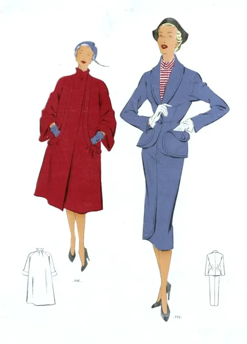 Framed Print : Fashion Plate - 1950s - French - Womens Costume Framed Print : Fashion Plate - 1950s - French - Womens Costume