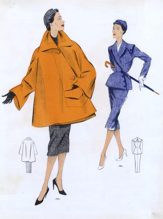 Framed Print : Fashion Plate - 1950s - French - Womens Costume Framed Print : Fashion Plate - 1950s - French - Womens Costume