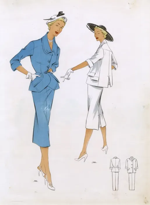 Framed Print : Fashion Plate - 1950s - French - Womens Costume Framed Print : Fashion Plate - 1950s - French - Womens Costume