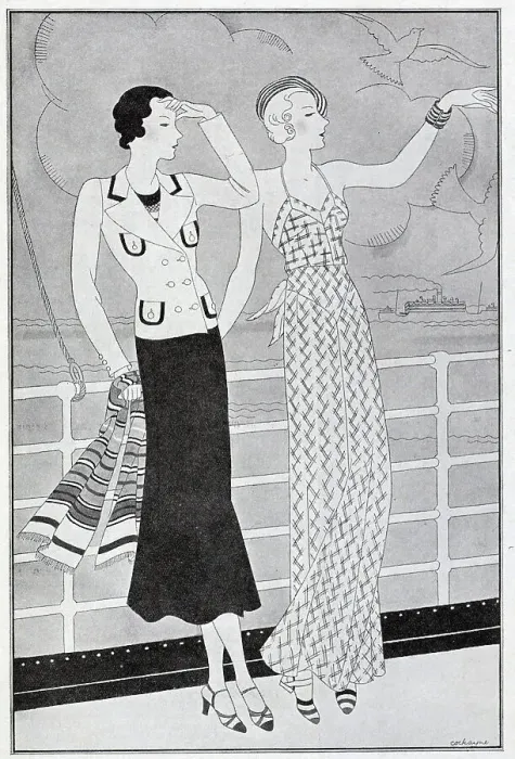 Framed Print : Some fashion suggestions for women when travelling, perhaps - as here - on the deck of a cruise ship. Date: 1932 Framed Print : Some fashion suggestions for women when travelling, perhaps - as here - on the deck of a cruise ship. Date: 1932