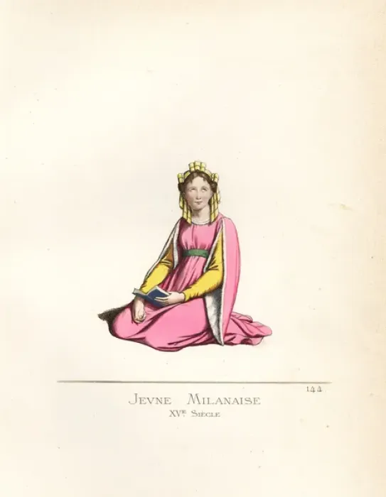 Framed Print : Fashion of a young woman of Milan, 15th century Framed Print : Fashion of a young woman of Milan, 15th century