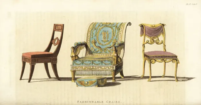 Framed Print : Fashionable chairs, Regency era Framed Print : Fashionable chairs, Regency era
