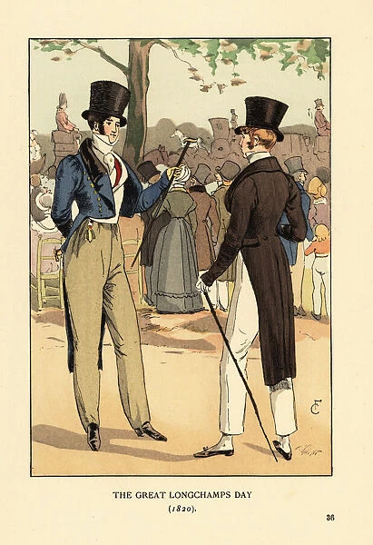Fashionable gentlemen at Longchamp racetrack, 1820