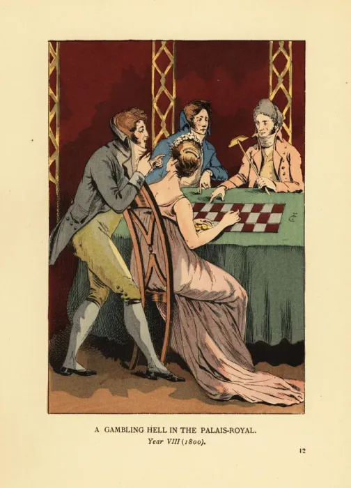 Framed Print : Fashionable Incroyables in a gambling den, 1800 Framed Print : Fashionable Incroyables in a gambling den, 1800