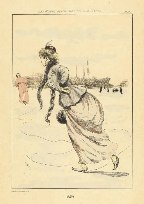 Framed Print : Fashionable lady ice skating on a frozen river, France, 1887 Framed Print : Fashionable lady ice skating on a frozen river, France, 1887
