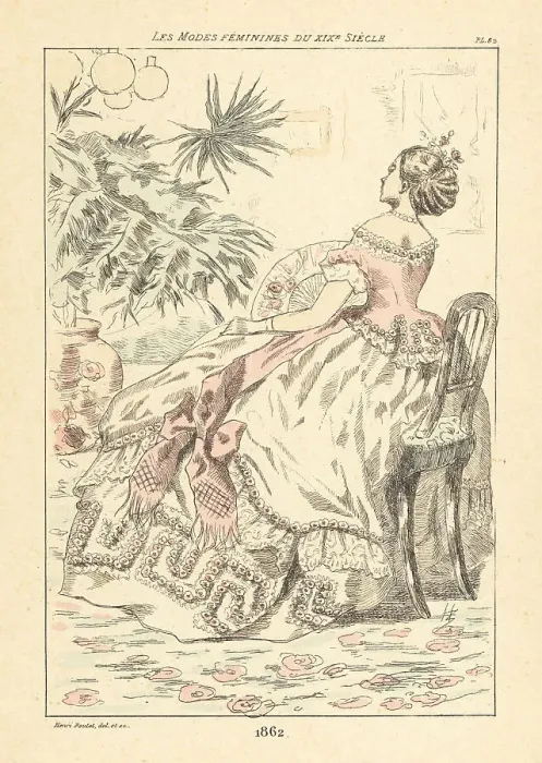 Framed Print : Fashionable lady in a parlor with large pot plant, Paris, 1862 Framed Print : Fashionable lady in a parlor with large pot plant, Paris, 1862