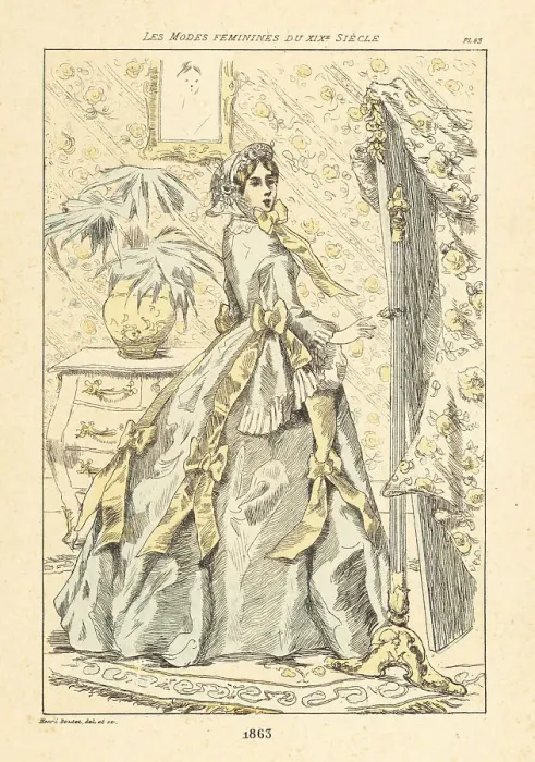 Framed Print : Fashionable lady in a parlor with palm pot plant, Paris, 1863 Framed Print : Fashionable lady in a parlor with palm pot plant, Paris, 1863