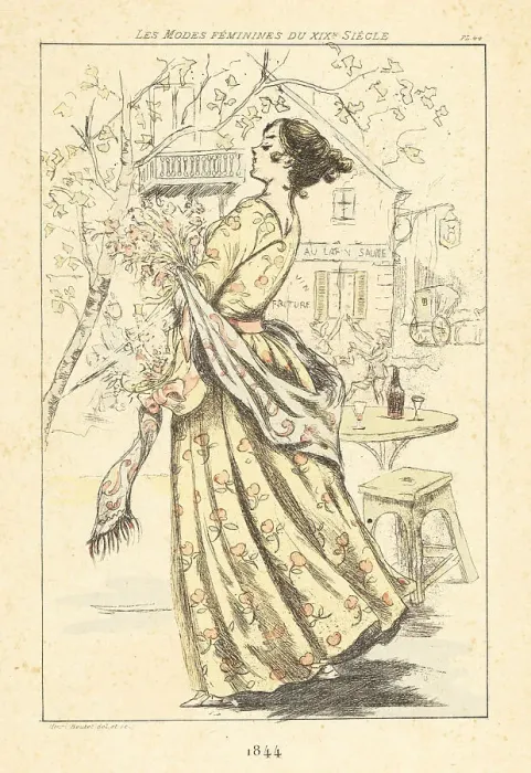 Framed Print : Fashionable lady at the restaurant Au Lapin Saute, Paris, 1844 Framed Print : Fashionable lady at the restaurant Au Lapin Saute, Paris, 1844