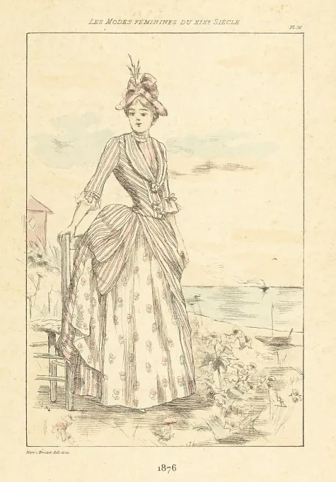 Framed Print : Fashionable lady at the seaside, France, 1876 Framed Print : Fashionable lady at the seaside, France, 1876