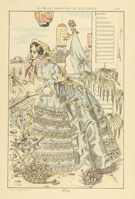 Framed Print : Fashionable lady watching a victory parade, Paris, 1859 Framed Print : Fashionable lady watching a victory parade, Paris, 1859