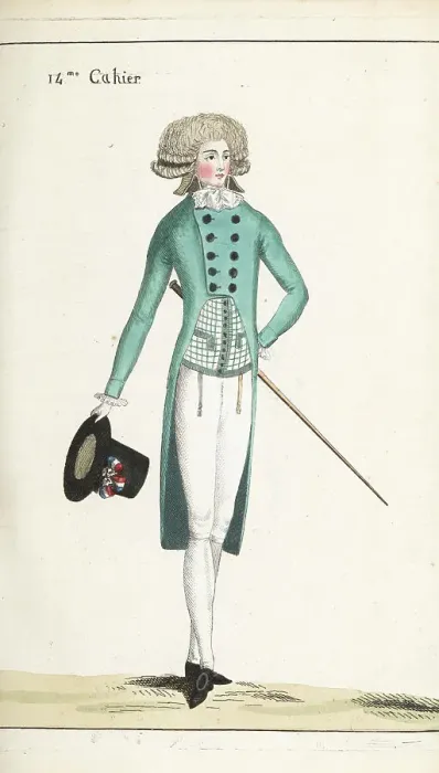 Framed Print : Fashionable man in English double-breasted riding coat, 1790 Framed Print : Fashionable man in English double-breasted riding coat, 1790