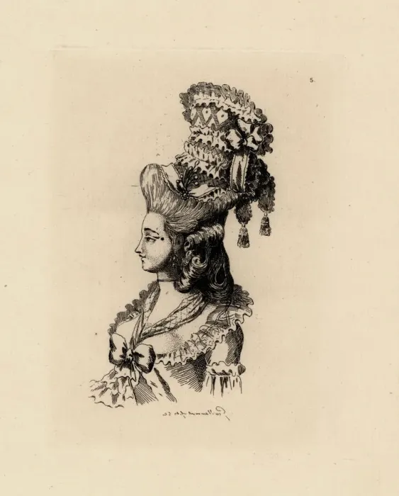 Framed Print : Fashionable pouf bonnet from the era of Marie Antoinette Framed Print : Fashionable pouf bonnet from the era of Marie Antoinette