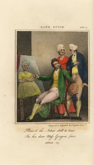 Framed Print : Fashionable woman admiring her portrait, Bath Framed Print : Fashionable woman admiring her portrait, Bath