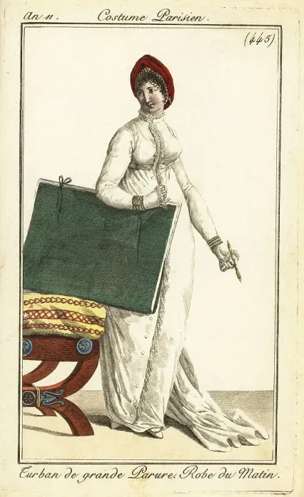 Framed Print : Fashionable woman with art portfolio and pen, Paris, 1803 Framed Print : Fashionable woman with art portfolio and pen, Paris, 1803
