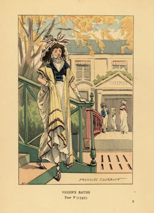 Framed Print : Fashionable woman in front of the Bains Vigier, 1797 Framed Print : Fashionable woman in front of the Bains Vigier, 1797