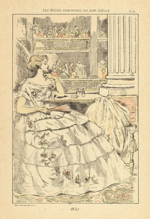 Framed Print : Fashionable woman in a box at the theatre, 1857 Framed Print : Fashionable woman in a box at the theatre, 1857