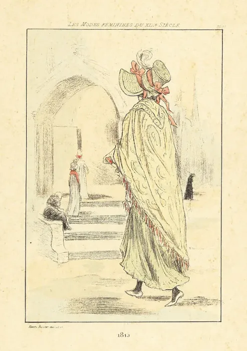 Framed Print : Fashionable woman in front of a church, Paris, 1815 Framed Print : Fashionable woman in front of a church, Paris, 1815