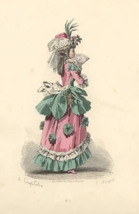 Framed Print : Fashionable woman in dress with rosettes, era of Marie Framed Print : Fashionable woman in dress with rosettes, era of Marie
