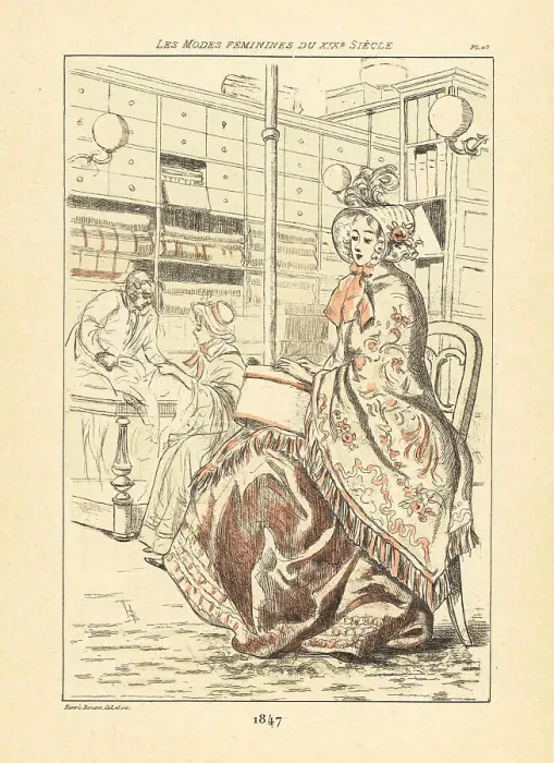 Framed Print : Fashionable woman with hat box sitting in a milliners, Paris, 18 Framed Print : Fashionable woman with hat box sitting in a milliners, Paris, 18