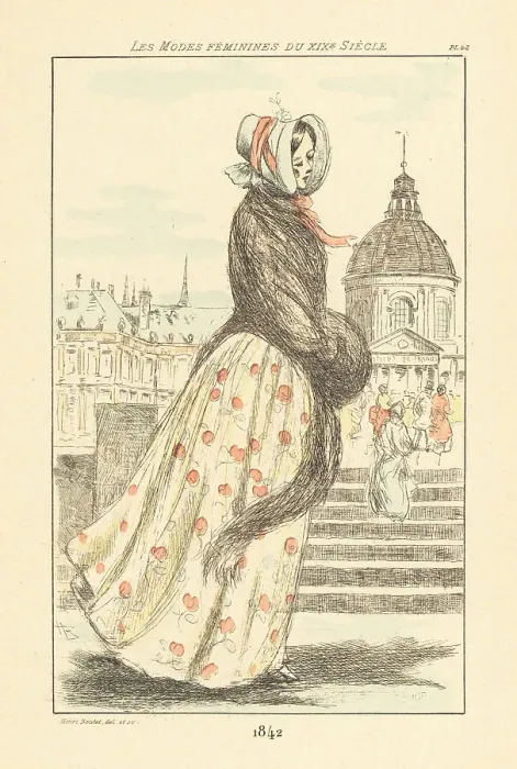 Framed Print : Fashionable woman at the Institut de France, Paris, 1842 Framed Print : Fashionable woman at the Institut de France, Paris, 1842