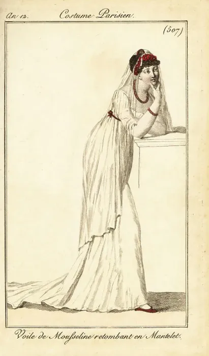Framed Print : Fashionable woman in a muslin veil, Paris, 1803. V Framed Print : Fashionable woman in a muslin veil, Paris, 1803. V