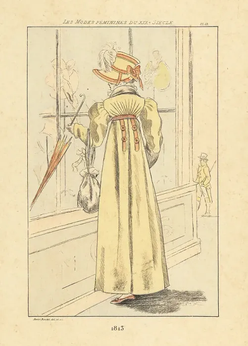 Framed Print : Fashionable woman outside a hat shop, Paris, 1813 Framed Print : Fashionable woman outside a hat shop, Paris, 1813