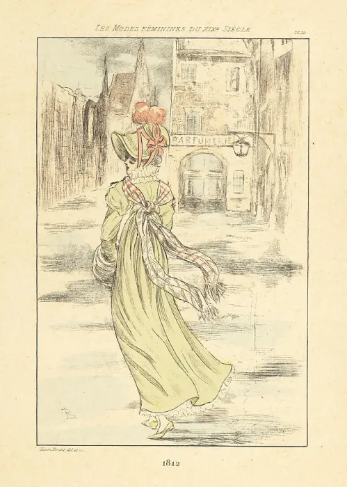 Framed Print : Fashionable woman in front of a parfumerie, 1812 Framed Print : Fashionable woman in front of a parfumerie, 1812