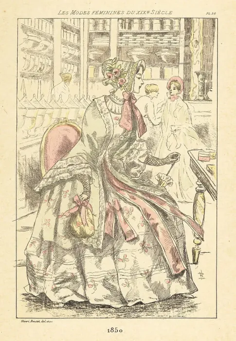 Framed Print : Fashionable woman in a parfumerie, Paris, 1850 Framed Print : Fashionable woman in a parfumerie, Paris, 1850
