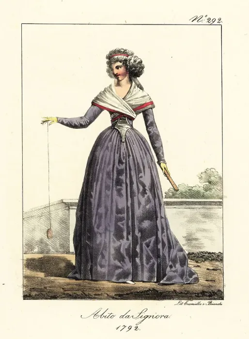 Framed Print : Fashionable woman playing with a yo-yo or bandalore, 1792 Framed Print : Fashionable woman playing with a yo-yo or bandalore, 1792