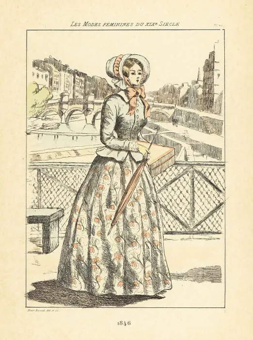 Framed Print : Fashionable woman on the Pont des Arts, Paris, 1846 Framed Print : Fashionable woman on the Pont des Arts, Paris, 1846