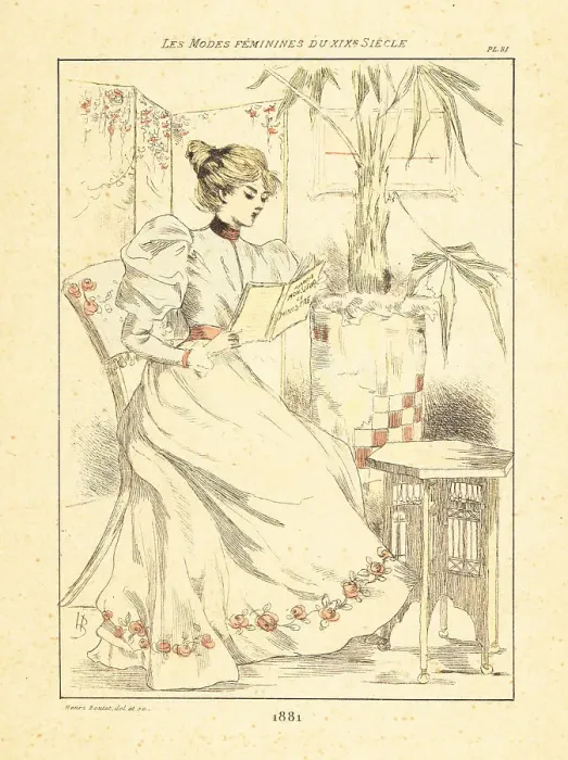 Framed Print : Fashionable woman reading a novel, Paris, 1881 Framed Print : Fashionable woman reading a novel, Paris, 1881